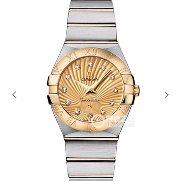 V6欧米茄星座系列女士石英手表（金面）钢带款