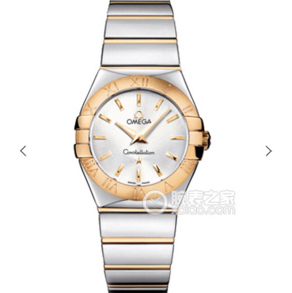 V6欧米茄星座系列女士石英手表,18k金条丁(白面)