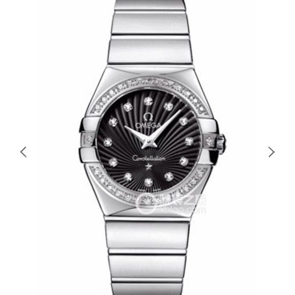 V6欧米茄星座系列女士石英手表（黑面）镶钻款